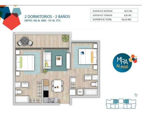 Venta Departamento NP 2D en suite Walk-in cl&oacute;set 2B 1E 1B Recreo - Vi&ntilde;a Del Mar